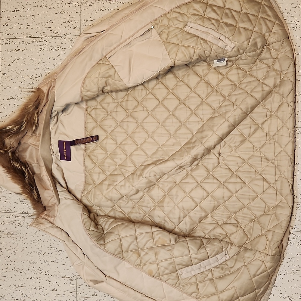 Rocawear Cream Full Zip Spellout Winter Racoon Fur Hooded Jacket Vintage - Picture 10 of 16